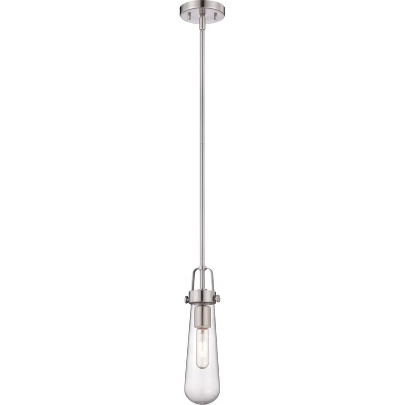 Nuvo Beaker 4.75in 1-Light Mini Pendant | Transitional Brushed Nickel and Clear Glass | Kitchen Island & Dining Room | 4.75 x 4.75 x 52.75 | Model 60-5262