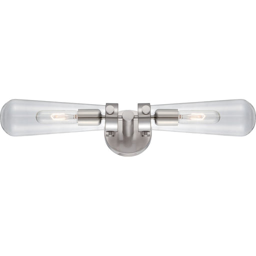 Nuvo Beaker 23.75in 2-Light Wall Sconce | Transitional Brushed Nickel and Clear Glass | Bathroom & Hallway | 23.75 x 4.75 x 5.875 in | Model 60-5263