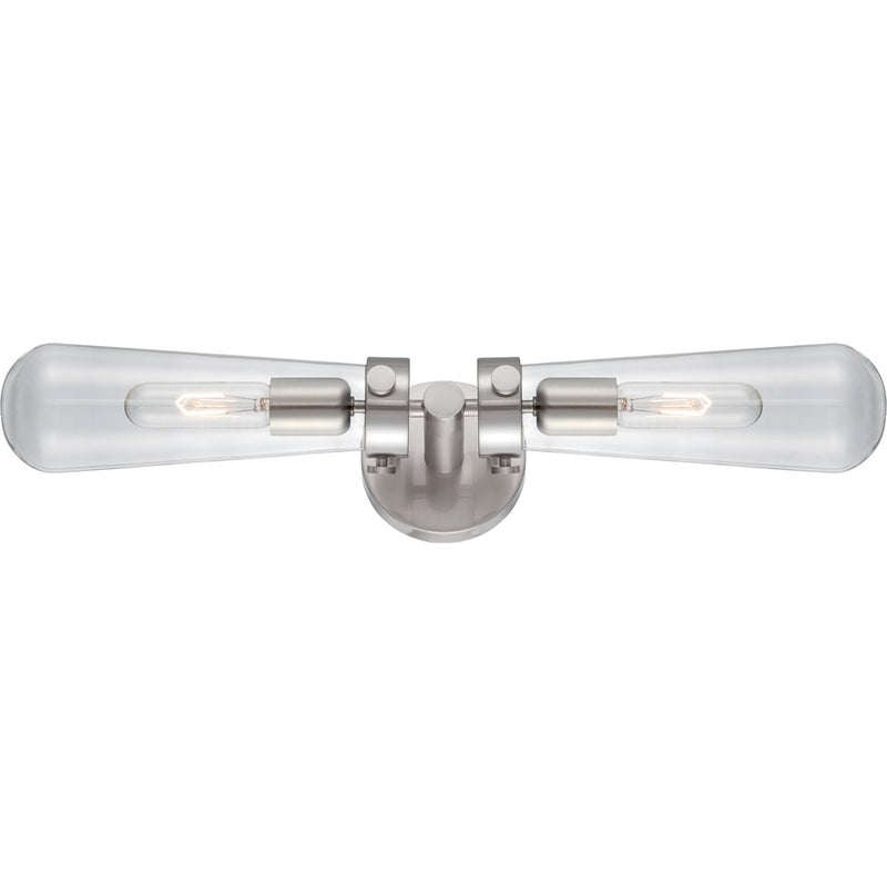 Nuvo Beaker 23.75in 2-Light Wall Sconce | Transitional Brushed Nickel and Clear Glass | Bathroom & Hallway | 23.75 x 4.75 x 5.875 in | Model 60-5263