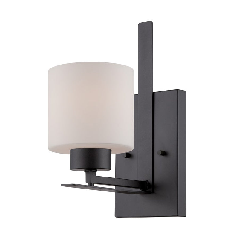 Nuvo Parallel 1-Light Vanity Light | Transitional Aged Bronze and Etched Opal Glass | Bathroom Vanity & Powder Room | 5 x 12.5 in | Model 60-5301