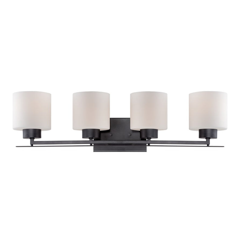 Nuvo Parallel 29in 4-Light Vanity Light | Transitional Aged Bronze and Etched Opal Glass | Bathroom Vanity | 29 x 7.75 x 8.75 in | Model 60-5304