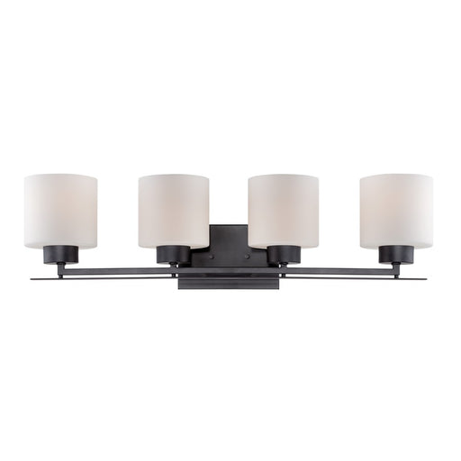 Nuvo Parallel 29in 4-Light Vanity Light | Transitional Aged Bronze and Etched Opal Glass | Bathroom Vanity | 29 x 7.75 x 8.75 in | Model 60-5304