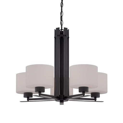 Nuvo Parallel 26in 5-Light Chandelier | Transitional Aged Bronze and Etched Opal Glass | Dining Room & Living Room | 26 x 26 x 20 in | Model 60-5305