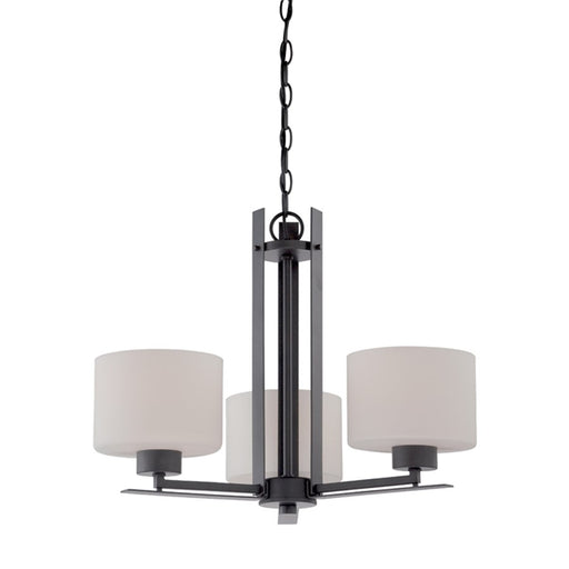 Nuvo Parallel 23in 3-Light Chandelier | Transitional Aged Bronze and Etched Opal Glass | Dining Room & Living Room | 23 x 23 x 17.25 in | Model 60-5306