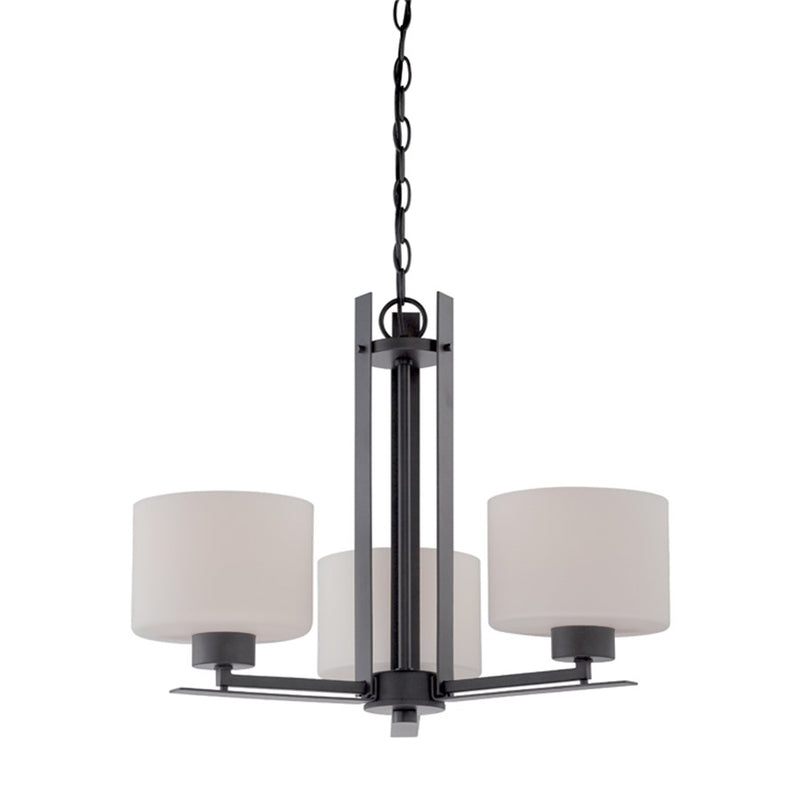 Nuvo Parallel 23in 3-Light Chandelier | Transitional Aged Bronze and Etched Opal Glass | Dining Room & Living Room | 23 x 23 x 17.25 in | Model 60-5306