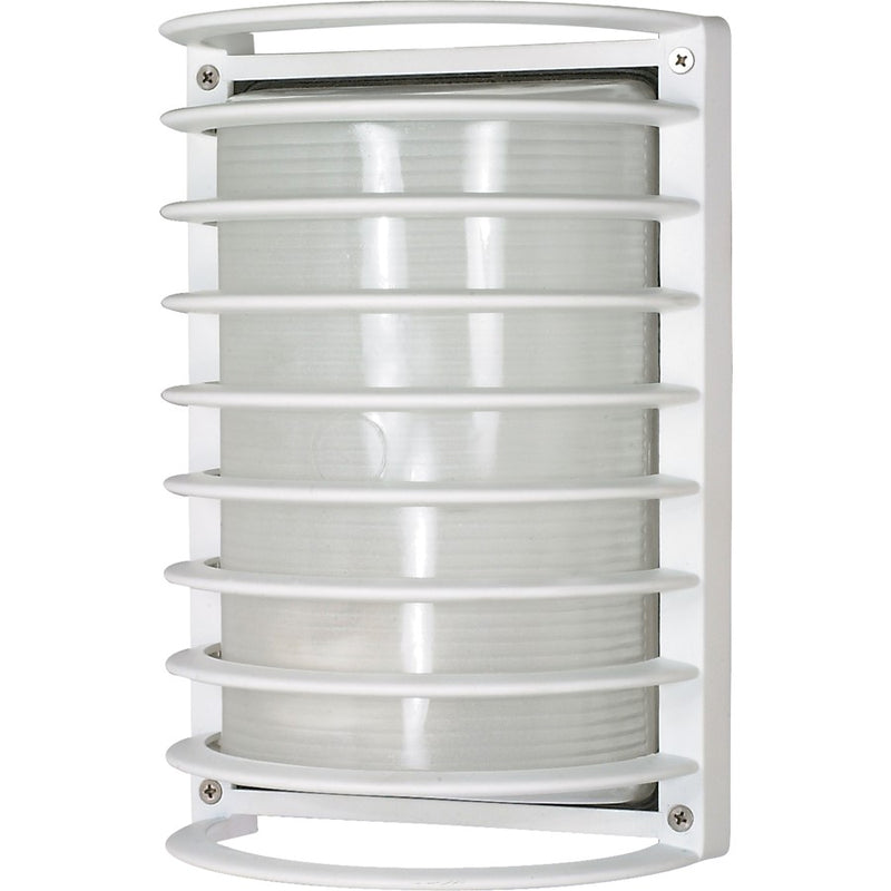 Nuvo 60-532 10in 1-Light Bulkhead Outdoor Wall Light | Semi Gloss White Rectangle Cage and Frosted Glass | Covered Patio & Entryway | 6.5 x | Model 60-532