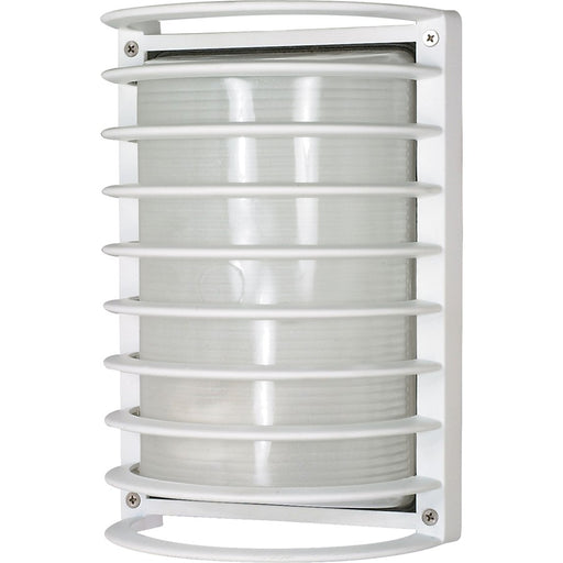 Nuvo 60-532 10in 1-Light Bulkhead Outdoor Wall Light | Semi Gloss White Rectangle Cage and Frosted Glass | Covered Patio & Entryway | 6.5 x | Model 60-532