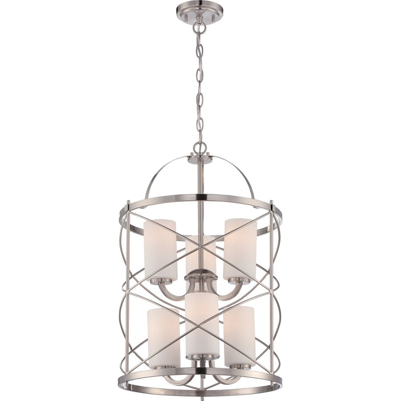 Nuvo Ginger 16in 6-Light Chandelier | Traditional Brushed Nickel and Etched Opal Glass | Dining Room & Living Room | 16 x 16 x 24.625 in | Model 60-5329