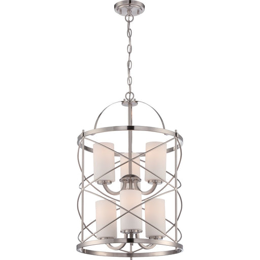 Nuvo Ginger 16in 6-Light Chandelier | Traditional Brushed Nickel and Etched Opal Glass | Dining Room & Living Room | 16 x 16 x 24.625 in | Model 60-5329