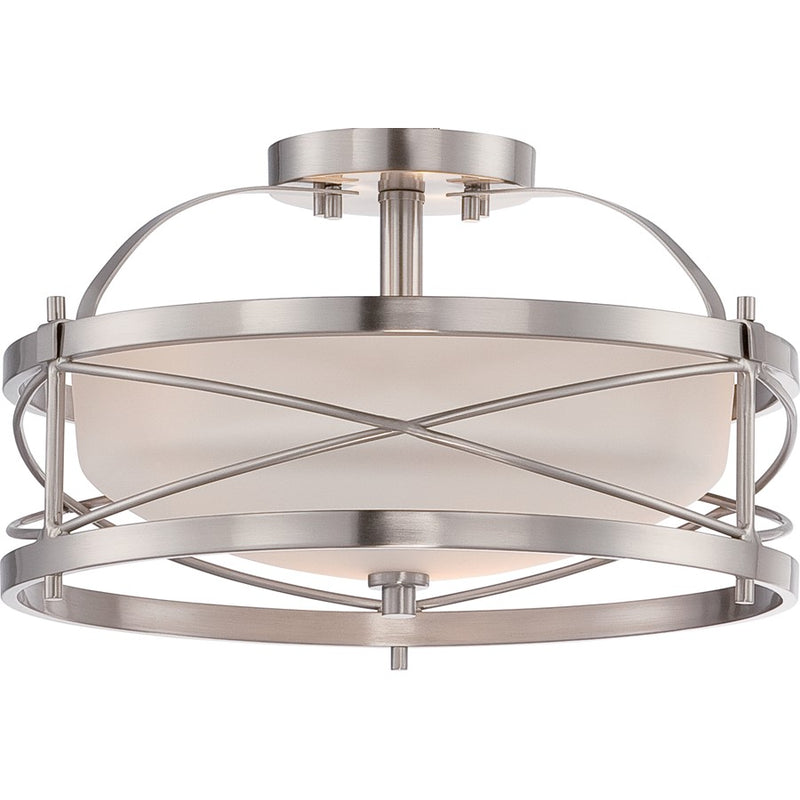 Nuvo Ginger 14in 2-Light Semi Flush Mount | Traditional Brushed Nickel and Etched Opal Glass | Hallway & Entryway | 14 x 8.25 in | Model 60-5331