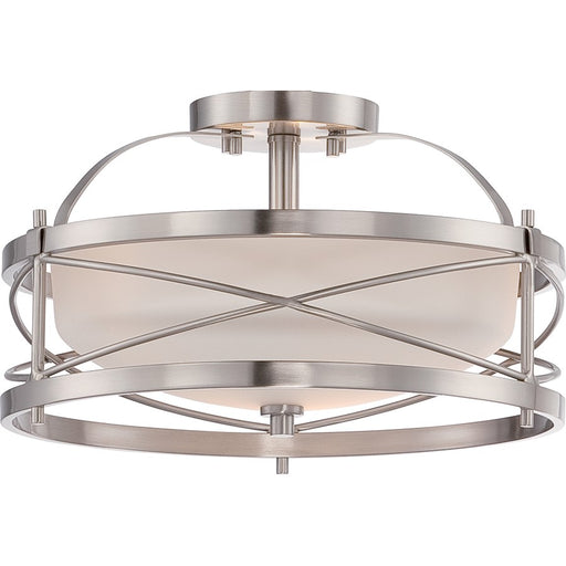 Nuvo Ginger 14in 2-Light Semi Flush Mount | Traditional Brushed Nickel and Etched Opal Glass | Hallway & Entryway | 14 x 8.25 in | Model 60-5331