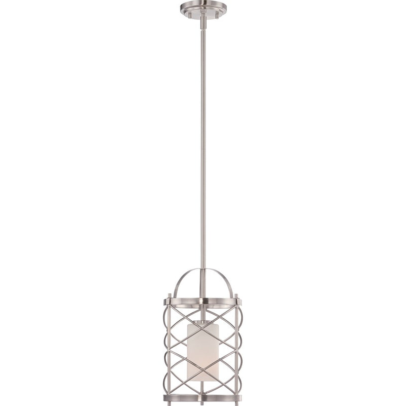 Nuvo Ginger 8in 1-Light Mini Pendant | Traditional Brushed Nickel and Etched Opal Glass | Kitchen Island & Dining Room | 8 x 8 x 51.75 in | Model 60-5332