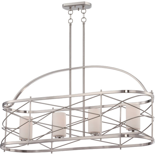 Nuvo Ginger 38in 4-Light Island Pendant | Traditional Brushed Nickel and Etched Opal Glass | Kitchen Island & Dining Room | 38 x 12 x 60 in | Model 60-5334