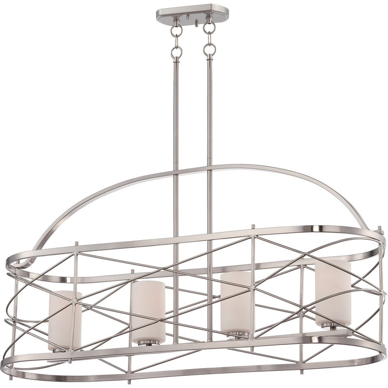 Nuvo Ginger 38in 4-Light Island Pendant | Traditional Brushed Nickel and Etched Opal Glass | Kitchen Island & Dining Room | 38 x 12 x 60 in | Model 60-5334