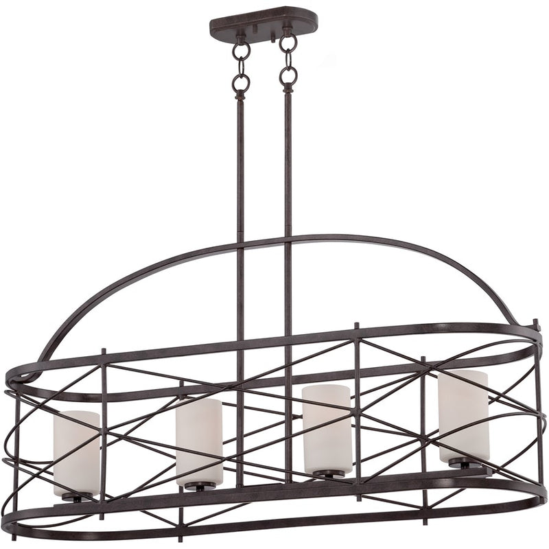 Nuvo Ginger 38in 4-Light Island Pendant | Traditional Old Bronze and Etched Opal Glass | Kitchen Island & Dining Room | 38 x 12 x 60 in | Model 60-5338