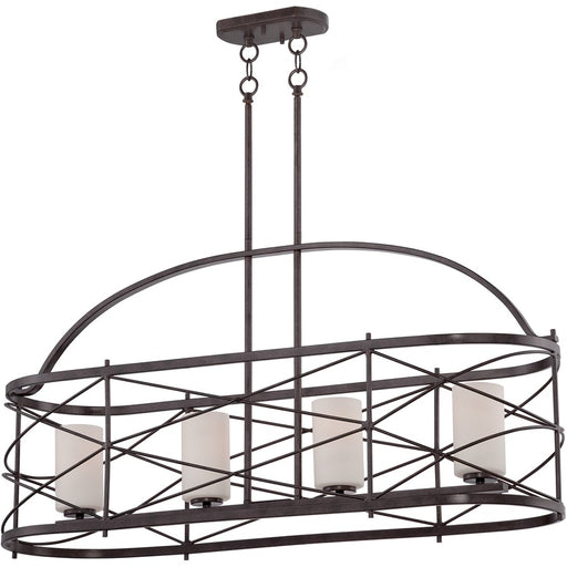 Nuvo Ginger 38in 4-Light Island Pendant | Traditional Old Bronze and Etched Opal Glass | Kitchen Island & Dining Room | 38 x 12 x 60 in | Model 60-5338