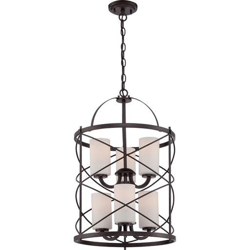 Nuvo Ginger 16in 6-Light Chandelier | Traditional Old Bronze and Etched Opal Glass | Dining Room & Living Room | 16 x 16 x 24.625 in | Model 60-5339