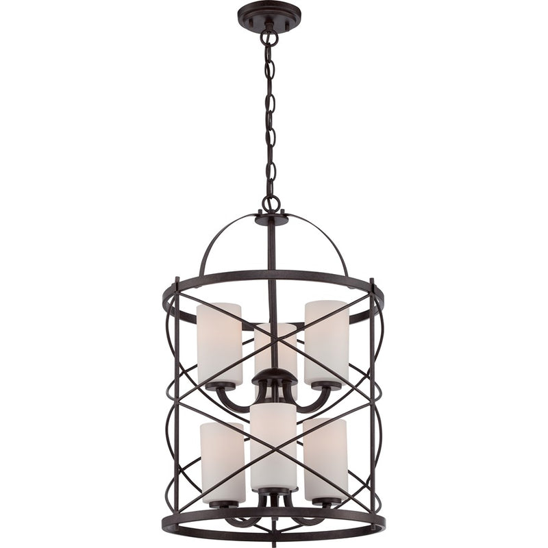 Nuvo Ginger 16in 6-Light Chandelier | Traditional Old Bronze and Etched Opal Glass | Dining Room & Living Room | 16 x 16 x 24.625 in | Model 60-5339
