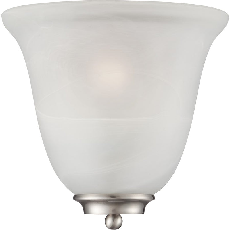 Nuvo Empire 10in 1-Light Wall Sconce | Traditional Brushed Nickel and Alabaster Glass | Hallway & Bedroom Accent | 10 x 5 x 9.625 in | Model 60-5376