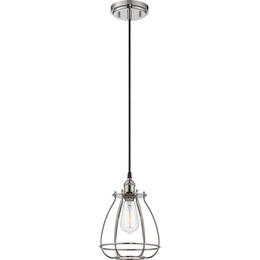 Nuvo Vintage 1-Light Caged Pendant | Transitional Polished Nickel and Metal | Kitchen Island & Dining Room | 7.38 x 7.38 x 10.75 in | Model 60-5401