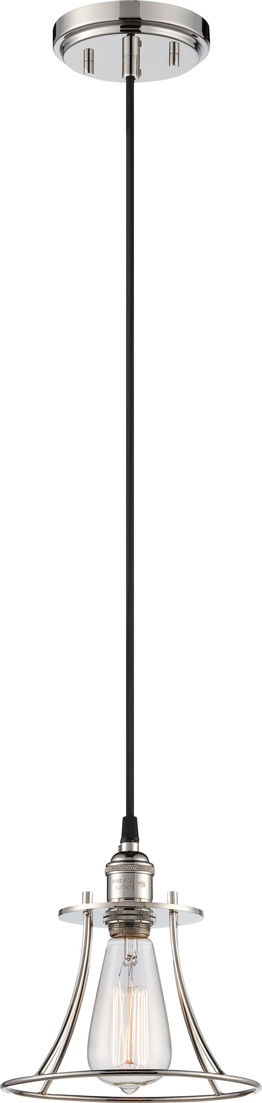 Nuvo Vintage 8.25in 1-Light Caged Pendant | Transitional Polished Nickel Steel | Kitchen Island & Breakfast Nook | 7.75 x 8.25 in | Model 60-5411