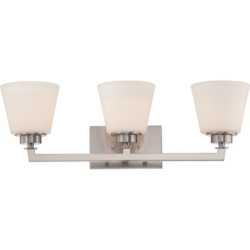 Nuvo Mobili 25in 3-Light Vanity Light | Transitional Brushed Nickel and Satin White Glass | Bathroom Vanity | 25 x 7.88 x 6.88 in | Model 60-5453