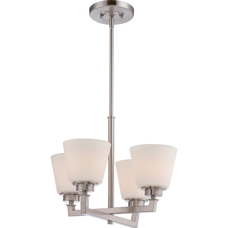 Nuvo Mobili 18in 4-Light Chandelier | Transitional Brushed Nickel and Satin White Glass | Dining Room & Living Room | 18 x 18 x 52.25 in | Model 60-5458
