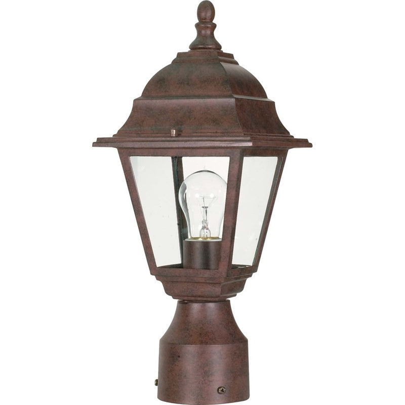 Nuvo Lighting Briton 14in 1-Light Post Lantern | Traditional Old Bronze and Clear Glass | Outdoor Entry & Garden Path | 6 x 6 x 14 in, Wet | Model 60-547