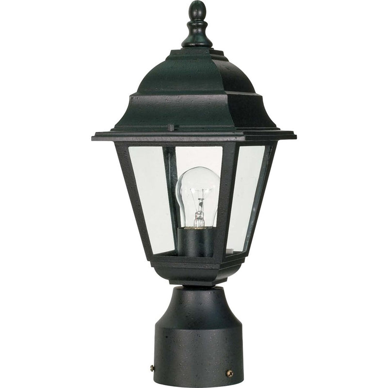 Nuvo Lighting Briton 14in 1-Light Post Lantern | Textured Black and Clear Glass | Outdoor Entryway & Garden Path | 6 x 6 x 14 in | Model 60-548