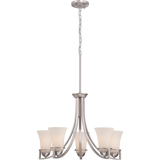 Nuvo Nevel 24in 5-Light Chandelier | Traditional Brushed Nickel and Satin White Glass | Dining Room & Living Room | 24 x 24 x 29.38 in | Model 60-5485