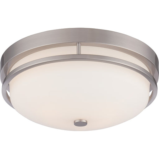 Nuvo Nevel 13in 2-Light Flush Mount | Traditional Brushed Nickel and Satin White Glass | Bedroom & Hallway | 13 x 13 x 5.25 in | Model 60-5486