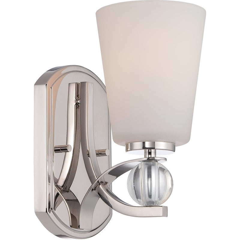 Nuvo Connie 1-Light Vanity Light | Traditional Polished Nickel and Satin White Glass | Bathroom Vanity & Powder Room | 4.75 x 6.88 x 9.5 in | Model 60-5491