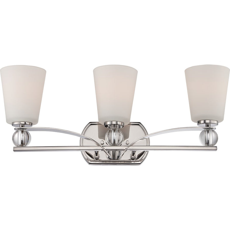 Nuvo Connie 24in 3-Light Vanity Light | Traditional Polished Nickel and Satin White Glass | Bathroom Vanity | 24 x 6.88 x 9.5 in | Model 60-5493
