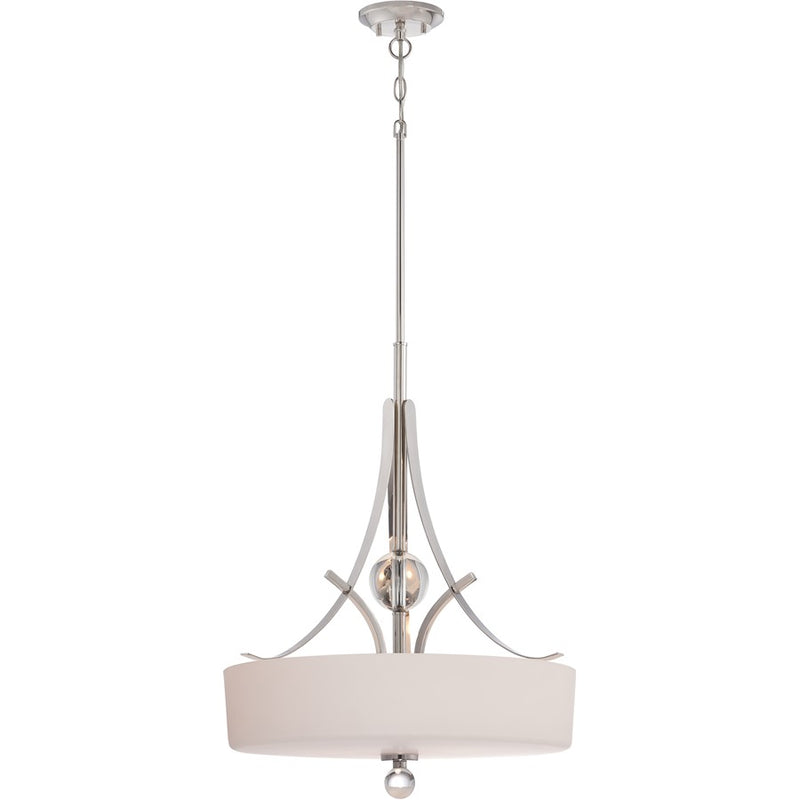 Nuvo Connie 20in 3-Light Pendant | Traditional Polished Nickel and Satin White Glass | Kitchen Island & Dining Room | 20 x 20 x 37.12 in | Model 60-5494