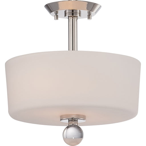 Nuvo Connie 13in 2-Light Semi-Flush | Traditional Polished Nickel and Satin White Glass | Hallway & Bedroom Ceiling Light | 13 x 13 x | Model 60-5497