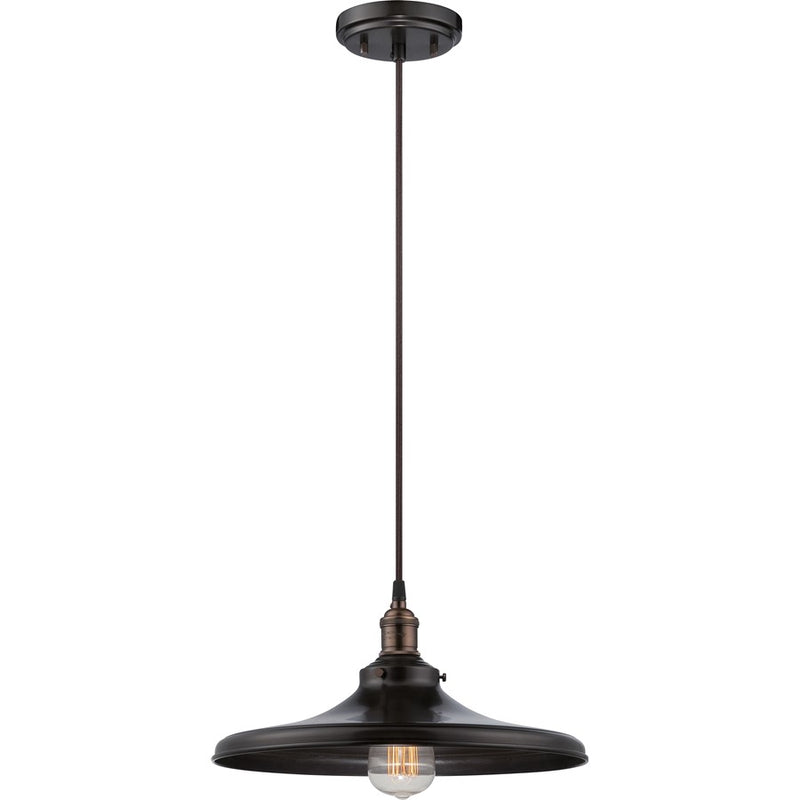 Nuvo Lighting Vintage 14in 1-Light Pendant | Transitional Rustic Bronze Metal Shade | Kitchen Island & Dining Room | 14 x 14 x 6.75 in | Model 60-5506