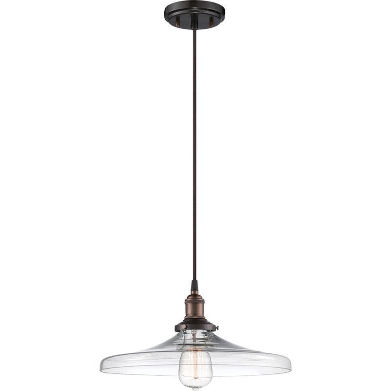 Nuvo Lighting Vintage 14in 1-Light Pendant | Transitional Rustic Bronze and Clear Glass | Kitchen Island & Dining Room | 14 x 14 x 6.75 in | Model 60-5507