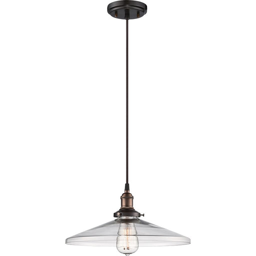 Nuvo Lighting Vintage 14in 1-Light Pendant | Transitional Rustic Bronze and Clear Glass | Kitchen Island & Dining Room | 14 x 14 x 6.38 in | Model 60-5508