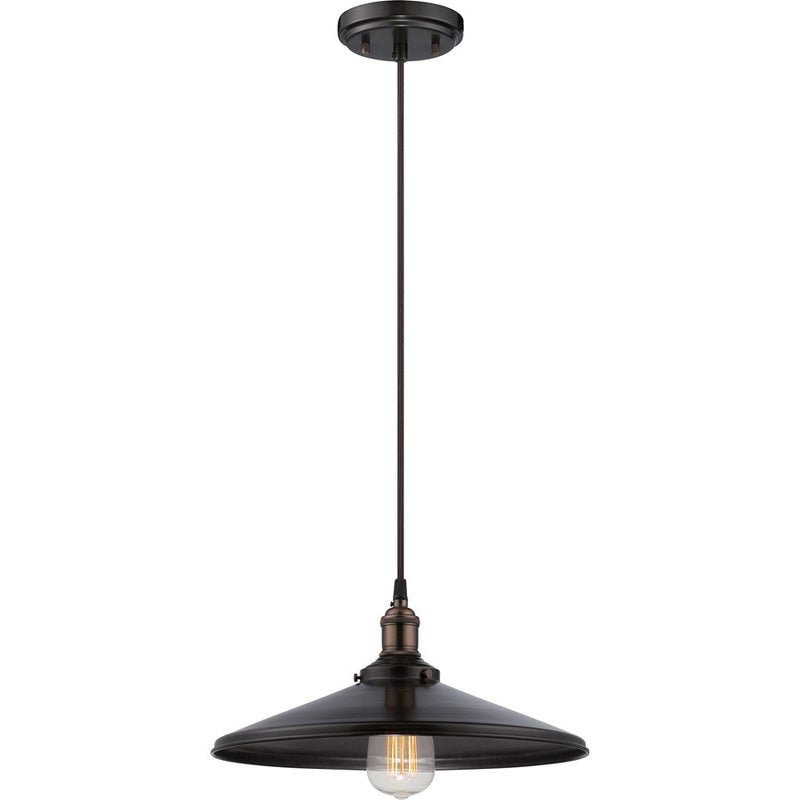 Nuvo Lighting Vintage 14in 1-Light Pendant | Transitional Rustic Bronze Metal | Kitchen Island & Dining Room | 14 x 14 x 6.5 in | Model 60-5509