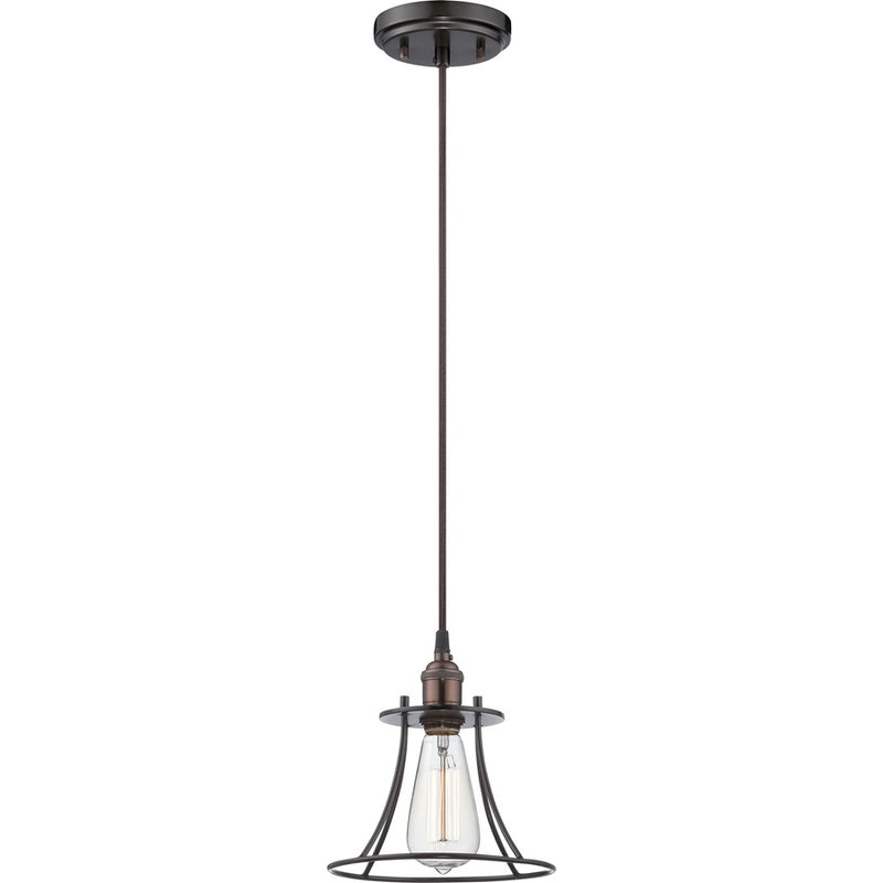Nuvo Vintage 8in 1-Light Pendant | Transitional Rustic Bronze Caged | Kitchen Island & Dining Room | 7.75 x 8.25 in | Model 60-5511