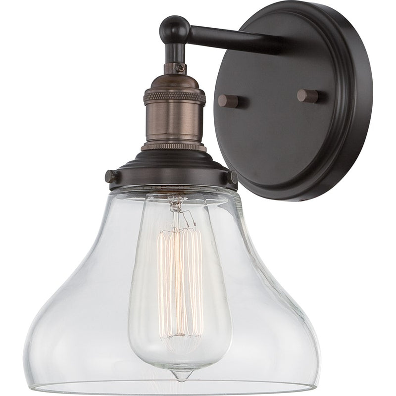 Nuvo Lighting Vintage 7in 1-Light Wall Sconce | Transitional Rustic Bronze and Clear Glass | Entryway & Hallway | 7 x 7.875 x 9.75 in | Model 60-5513