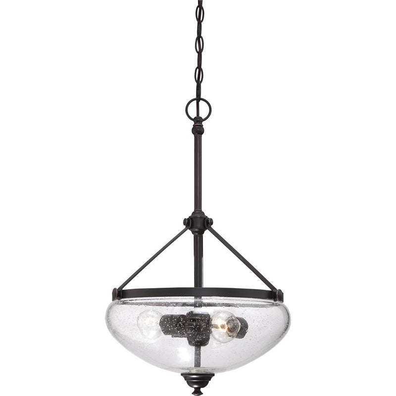 Nuvo Laurel 15.5in 3-Light Pendant | Traditional Sudbury Bronze and Clear Seeded Glass | Kitchen Island & Dining Room | 15.5 x 15.5 x | Model 60-5547