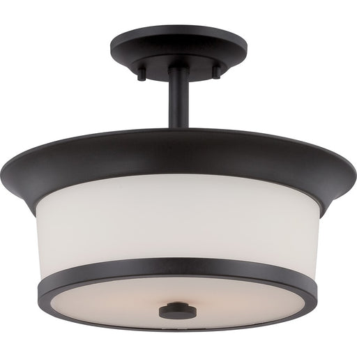 Nuvo Mobili 13in 2-Light Semi-Flush Mount | Transitional Aged Bronze and Satin White Glass | Hallway & Bedroom Ceiling Light | 13.12 x | Model 60-5550