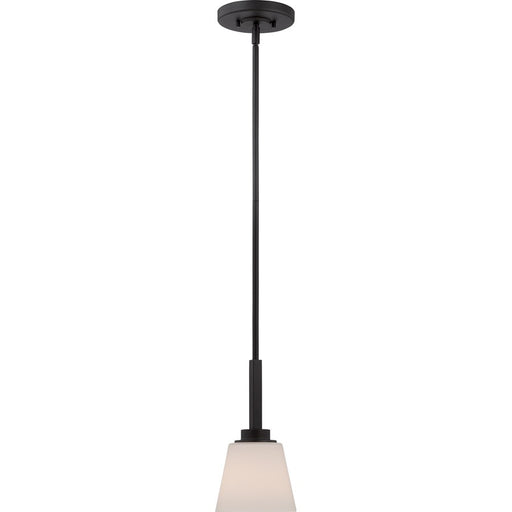 Nuvo Mobili 1-Light Mini Pendant | Transitional Aged Bronze and Satin White Glass | Kitchen Island & Dining Room | 5.88 x 49.5 in | Model 60-5557
