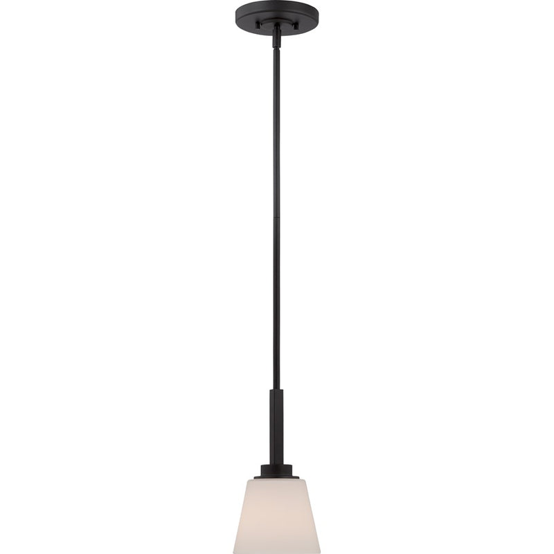 Nuvo Mobili 1-Light Mini Pendant | Transitional Aged Bronze and Satin White Glass | Kitchen Island & Dining Room | 5.88 x 49.5 in | Model 60-5557