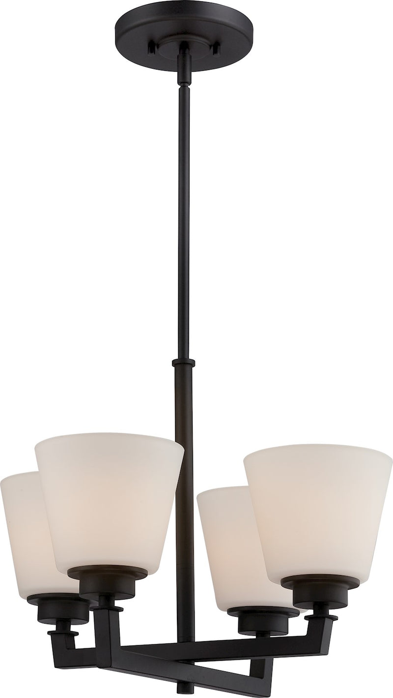 Nuvo Mobili 18in 4-Light Chandelier | Transitional Aged Bronze and Satin White Glass | Dining Room & Living Room | 18 x 18 x 52.25 in | Model 60-5558