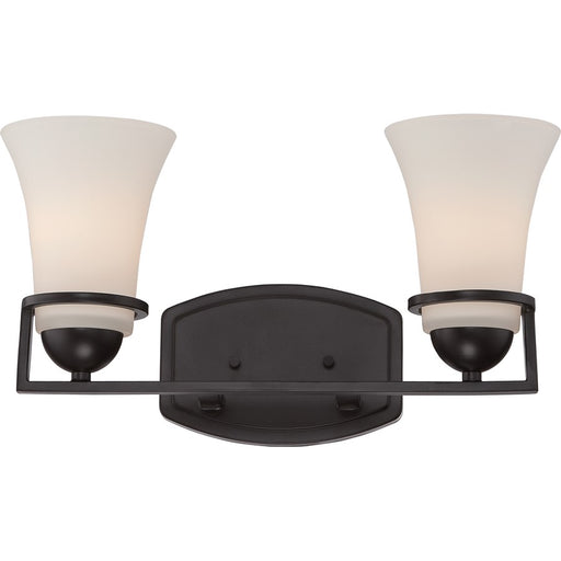 Nuvo Nevel 15in 2-Light Vanity Light | Transitional Sudbury Bronze and Satin White Glass | Bathroom Vanity & Powder Room | 15 x 6.5 x 8.62 | Model 60-5582