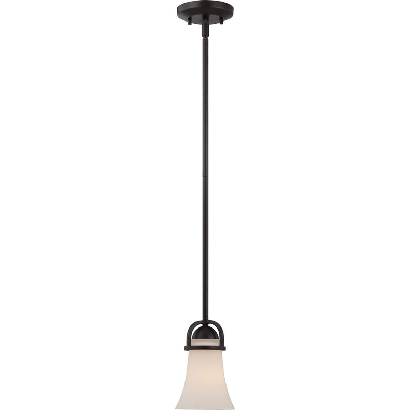 Nuvo Nevel 5in 1-Light Mini Pendant | Transitional Sudbury Bronze and Satin White Glass | Kitchen Island & Dining Room | 5 x 5 x 46.38 in | Model 60-5588