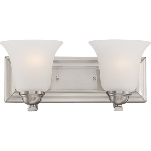 Nuvo Elizabeth 13.75in 2-Light Vanity Light | Traditional Brushed Nickel and Frosted Glass | Bathroom Vanity | 13.75 x 6.5 x 7.5 in | Model 60-5592
