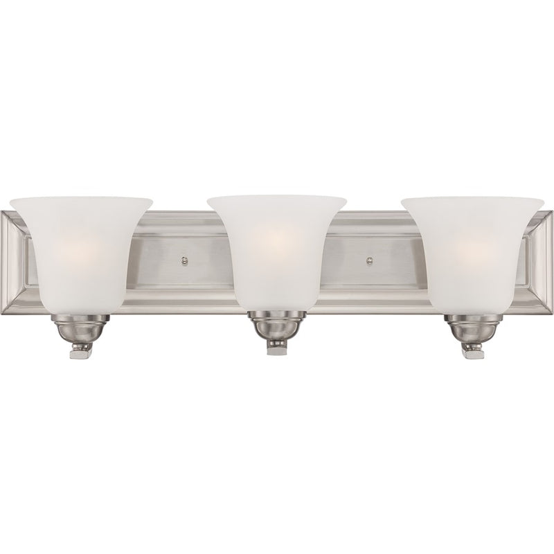 Nuvo Elizabeth 24in 3-Light Vanity Light | Traditional Brushed Nickel and Frosted Glass | Bathroom Vanity | 24 x 6.5 x 7.5 in | Model 60-5593